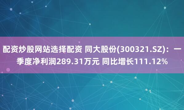 配资炒股网站选择配资 同大股份(300321.SZ)：一季度净利润289.31万元 同比增长111.12%